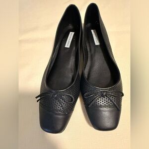 Saks Fifth Avenue Black Perforated Leather Flats, Size 9